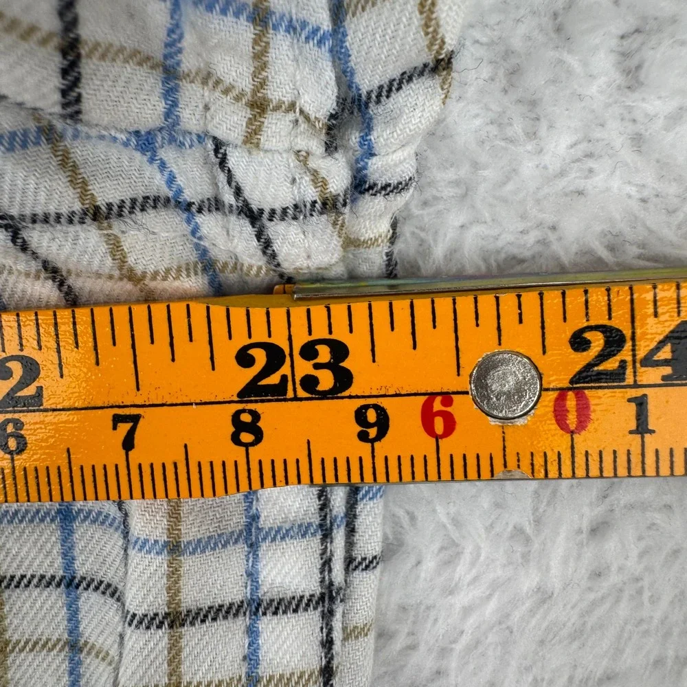 Banana Republic Button Down Shirt Mens L White Blue Plaid Untucked Fit Cotton